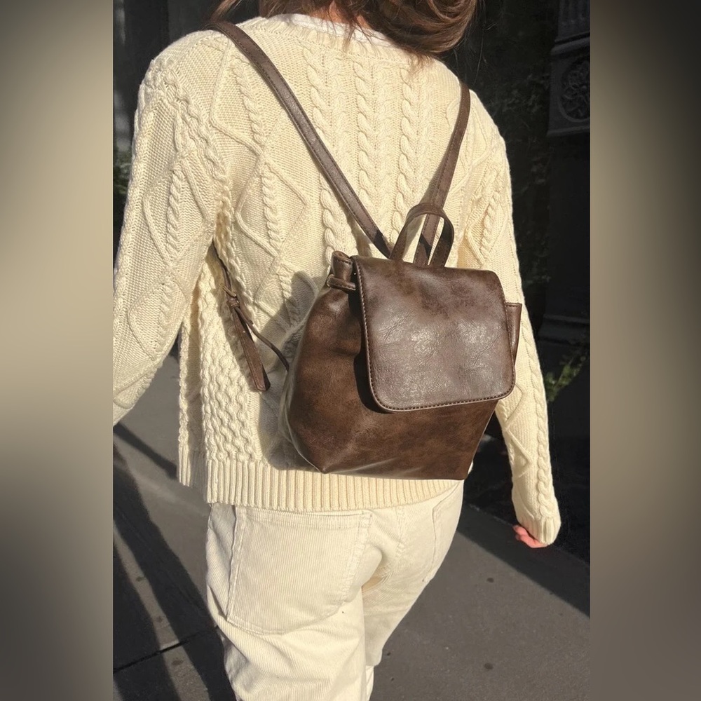 Brandy melville dark brown faux leather mini backpack